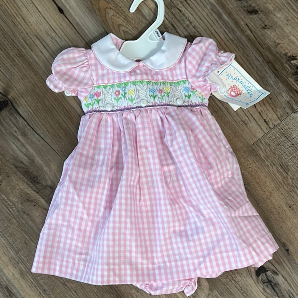 Marmellata Pink Gingham Dress with Floral Embroidery